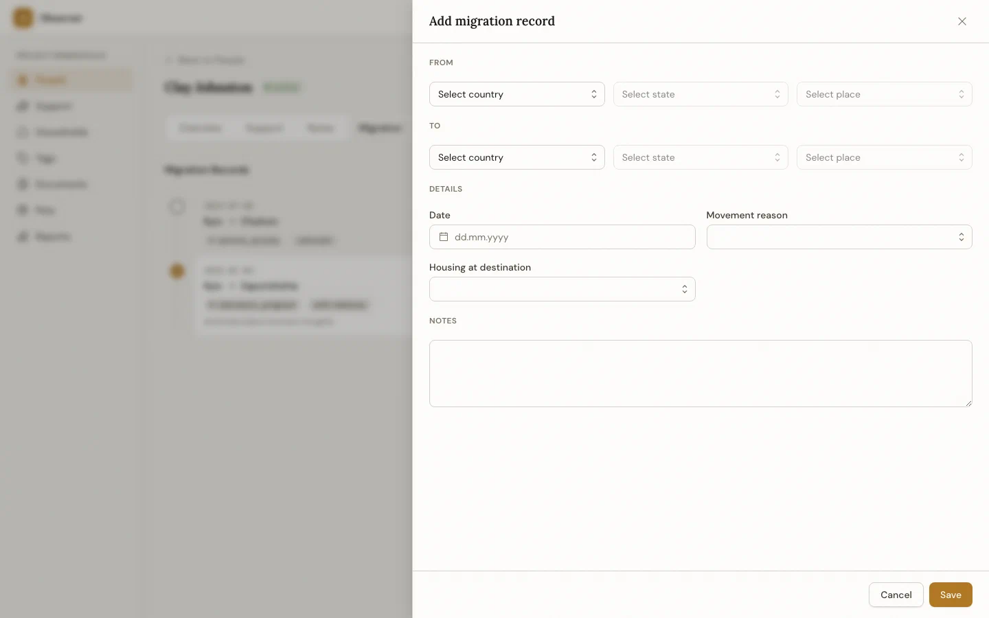 Migration record form
