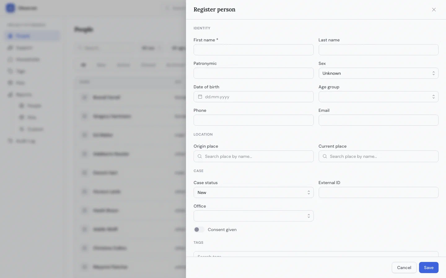 Person registration drawer