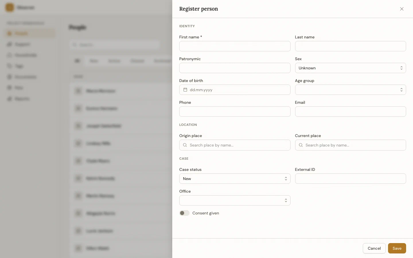 Person registration drawer